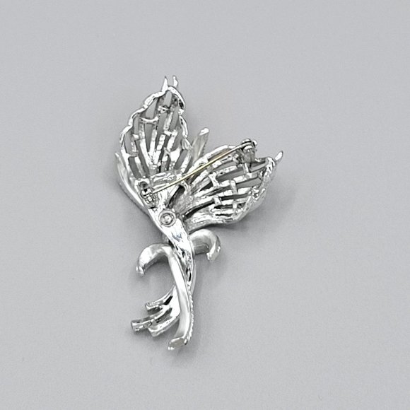 Judy Lee Leaf Ribbon Silver Tone Brooch Pin Signed Vintage 3 in - Picture 6 of 9